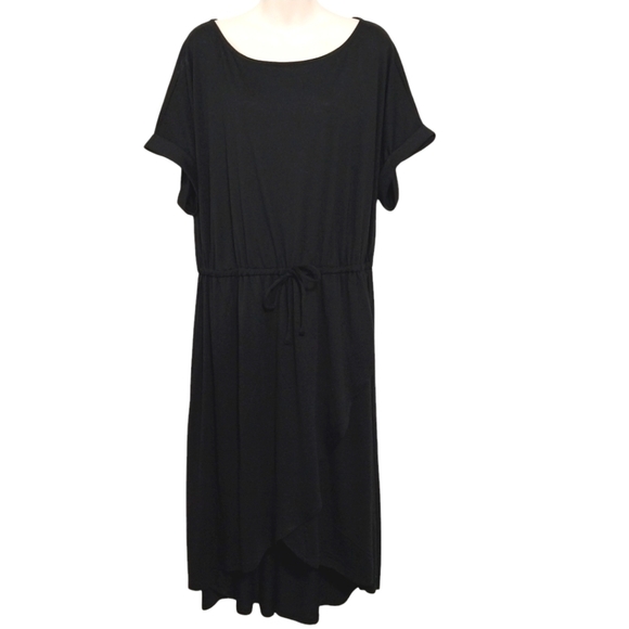 🎟️BOGO FREE🎟️ Just Be Short Sleeve Black Casual Dress Drawstring Saist Sz 2X - Picture 1 of 4